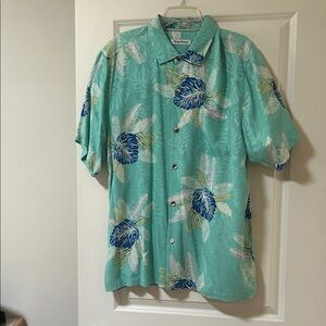 Tommy Bahama Teal and Blue Leaf Shirt